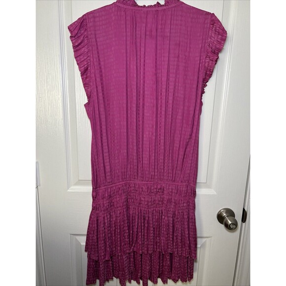 Current Air Zoey Pleated Mini Dress Large Tiered Skirt Pink - Picture 4 of 9